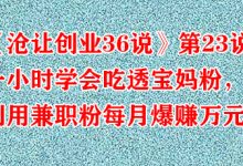 《沧让创业36说》第23说:一小时学会吃透宝妈粉,利用兼职粉每月爆赚万元-蜗牛学社