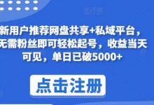 新用户推荐网盘共享+私域平台,无需粉丝即可轻松起号,收益当天可见,单日已破5000+-蜗牛学社