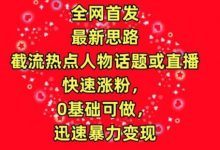 全网首发,截流热点人物话题或直播,快速涨粉,0基础可做,迅速暴力变现-蜗牛学社