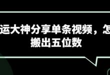 搬运大神分享单条视频,怎样搬出五位数-蜗牛学社