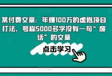 某付费文章:年赚100w的虚拟项目打法,号称5000多字没有一句“废话”的文章-蜗牛学社