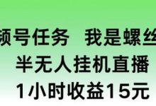 视频号任务,我是螺丝王, 半无人挂机1小时收益15元-蜗牛学社