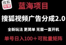 搜狐视频2.0 全新玩法成本更低 操作更简单 无需电脑挂机 云端自动挂机单号日入100+可矩阵-蜗牛学社