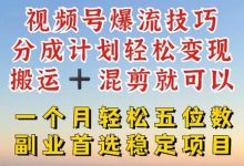 视频号爆流技巧,分成计划轻松变现,搬运 +混剪就可以,一个月轻松五位数稳定项目-蜗牛学社