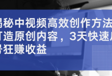 揭秘中视频高效创作方法,打造原创内容,3天快速启号狂赚收益-蜗牛学社