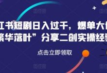 小红书短剧日入过千,爆单大佬“繁华落叶”分享二创实操经验-蜗牛学社