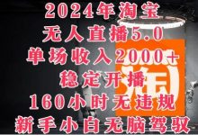 2024年淘宝无人直播5.0,单场收入2k+,稳定开播160小时无违规,新手小白无脑驾驭-蜗牛学社