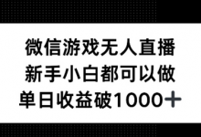 微信游戏无人直播，新手小白都可以做，单日收益破1k-蜗牛学社