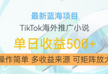 最新蓝海项目，利用tiktok海外推广小说赚钱佣金，简单易学，日入500+，可矩阵放大-蜗牛学社