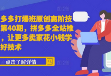 拼多多打爆班原创高阶技术第40期，拼多多全站推广，让更多卖家花小钱学到好技术-蜗牛学社