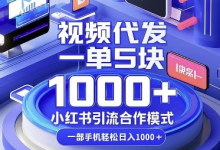 视频代发，一单5块，小红书引流合作模式，一部手机轻松日入多张-蜗牛学社