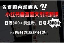 首富圈内部曝光小红书垂直图文引流新课，日吸300+创业粉，日入8张+，限时获取防封禁-蜗牛学社
