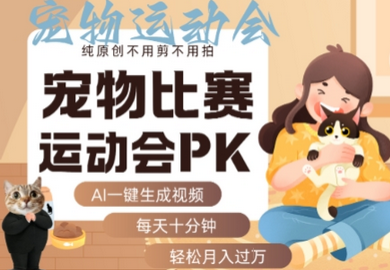 AI一键生成宠物比赛运动会PK视频,纯原创不用剪不用拍,每天十分钟,轻松月入过1W+-蜗牛学社