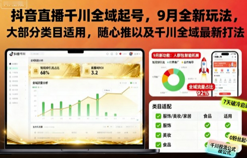 抖音直播千川全域起号,9月全新玩法,大部分类目适用,随心推以及千川全域最新打法-蜗牛学社