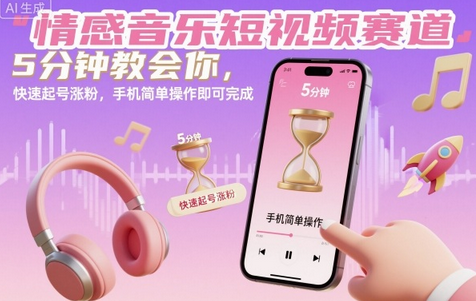 情感音乐短视频赛道,5分钟教会你,快速起号涨粉,手机简单操作即可完成-蜗牛学社