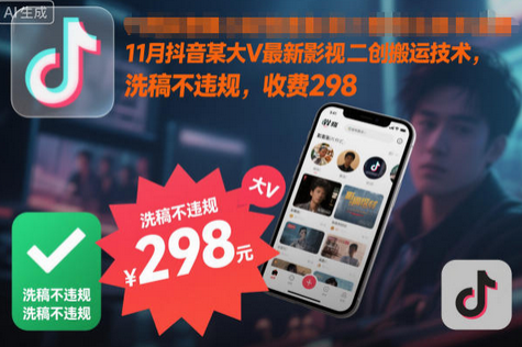 11月抖音某大V最新影视二创搬运技术，洗稿不违规，收费298-蜗牛学社