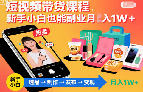 短视频带货课程，新手小白也能副业月入1W＋，轻松搞定-蜗牛学社