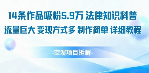 14条作品吸粉5.9W,法律知识科普,流量巨大,变现方式多,制作简单,详细教程-蜗牛学社