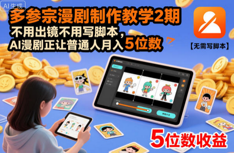 多参宗漫剧制作教学2期,不用出镜不用写脚本,AI漫剧正让普通人月入5位数(更新)-蜗牛学社