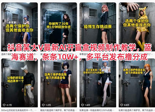 抖音某大V最新AI开盲盒视频制作教学，蓝海赛道，条条10W+，多平台发布撸分成-蜗牛学社