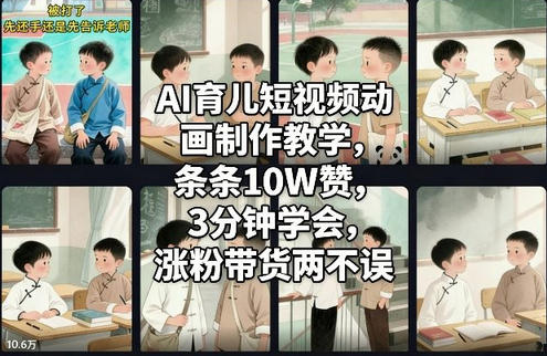 AI育儿短视频动画制作教学，条条10W赞，3分钟学会，涨粉带货两不误-蜗牛学社