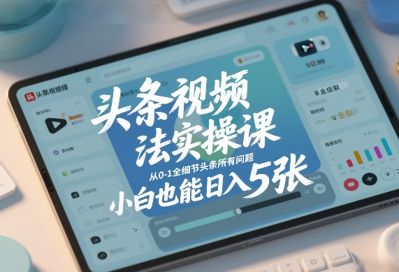 头条视频玩法实操课，从0-1全细节头条所有问题，小白也能日入5张-蜗牛学社