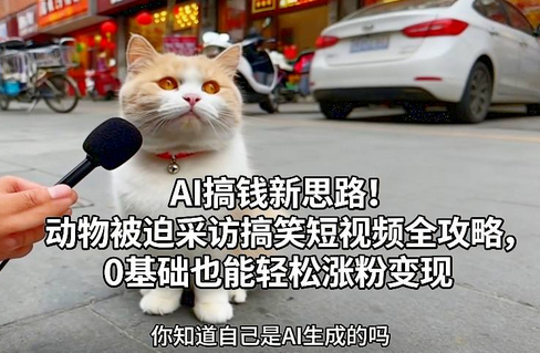AI搞钱新思路！动物被迫采访搞笑短视频全攻略，0基础也能轻松涨粉变现-蜗牛学社