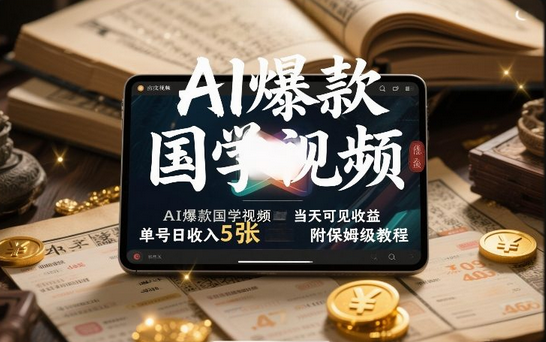 AI爆款国学视频，独家起号方法，小白直接上手，当天可见收益，单号日收入5张+附保姆级教程-蜗牛学社