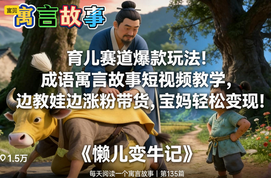 育儿赛道爆款玩法！成语寓言故事短视频教学，边教娃边涨粉带货，宝妈轻松变现！-蜗牛学社