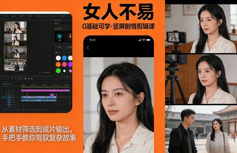 0基础可学！《女人不易》竖屏剧情剪辑课，从素材筛选到成片输出，手把手教你驾驭复杂故事-蜗牛学社