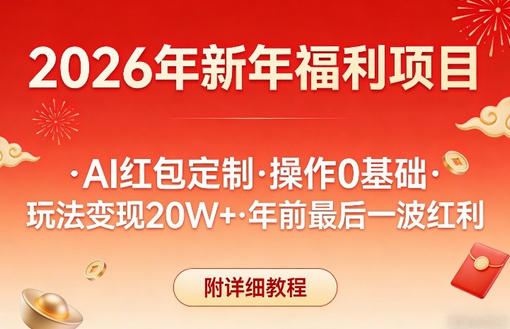 新年福利项目，AI红包定制，操作0基础，玩法变现20W+年前最后一波红利，附详细教程-蜗牛学社