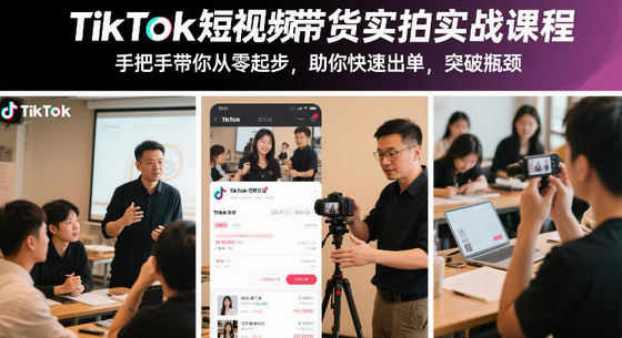 TikTok短视频带货实拍实战课程，手把手带你从零起步，助你快速出单，突破瓶颈-蜗牛学社