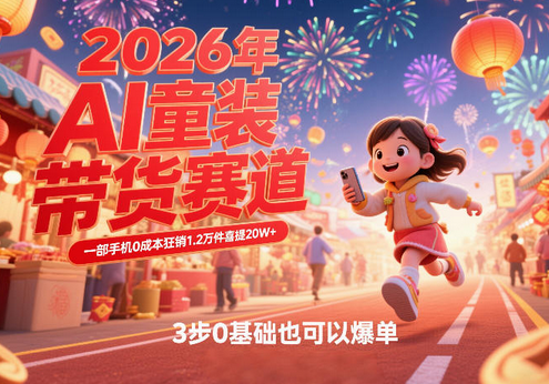 AI童装新春带货赛道，一部手机0成本狂销1.2万件喜提20W+，3步0基础也可以爆单-蜗牛学社