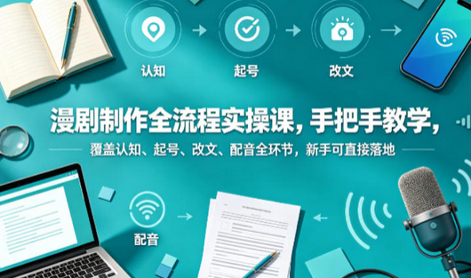 漫剧制作全流程实操课，手把手教学，覆盖认知、起号、改文、配音全环节，新手可直接落地-蜗牛学社