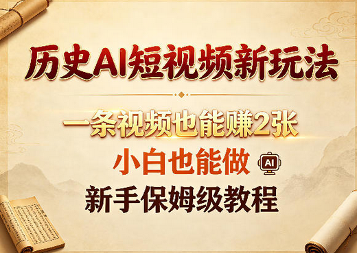 历史AI短视频新玩法，一条视频也能賺2张，小白也能做，新手保姆级教程-蜗牛学社
