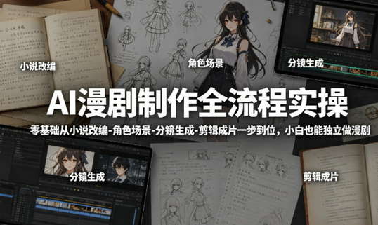 AI漫剧制作全流程实操，零基础从小说改编-角色场景-分镜生成-剪辑成片一步到位，小白也能独立做漫剧-蜗牛学社