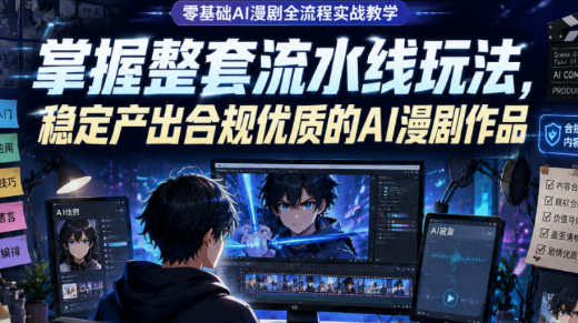 零基础AI漫剧全流程实战教学，掌握整套流水线玩法，稳定产出合规优质的AI漫剧作品-蜗牛学社