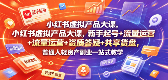 小红书虚拟产品大课，新手起号+流量运营+资质答疑+共享货盘，普通人轻资产副业一站式教学-蜗牛学社