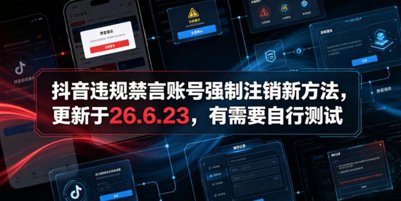 抖音违规禁言账号强制注销新方法,更新于26.6.23,有需要自行测试-蜗牛学社