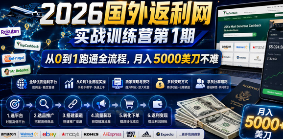 2026年国外返利网实战训练营第1期,从0到1跑通全流程,月入5000美刀不难-蜗牛学社