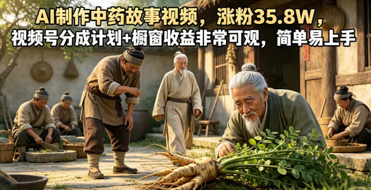 AI制作中药故事视频，涨粉35.8W，视频号分成计划+橱窗收益非常可观，简单易上手-蜗牛学社